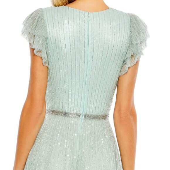 MAC DUGGAL 5502 SEQUINED WRAP OVER RUFFLED CAP SLEEVE SEAMIST GOWN sz 10 - Picture 3 of 4